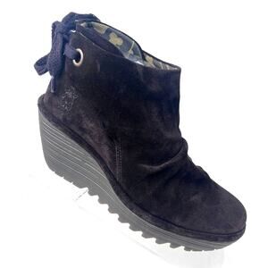 Fly London Yama 37 Wedge Womens 6.5 - 7 Ankle Boot Brown Suede Pull On Bootie